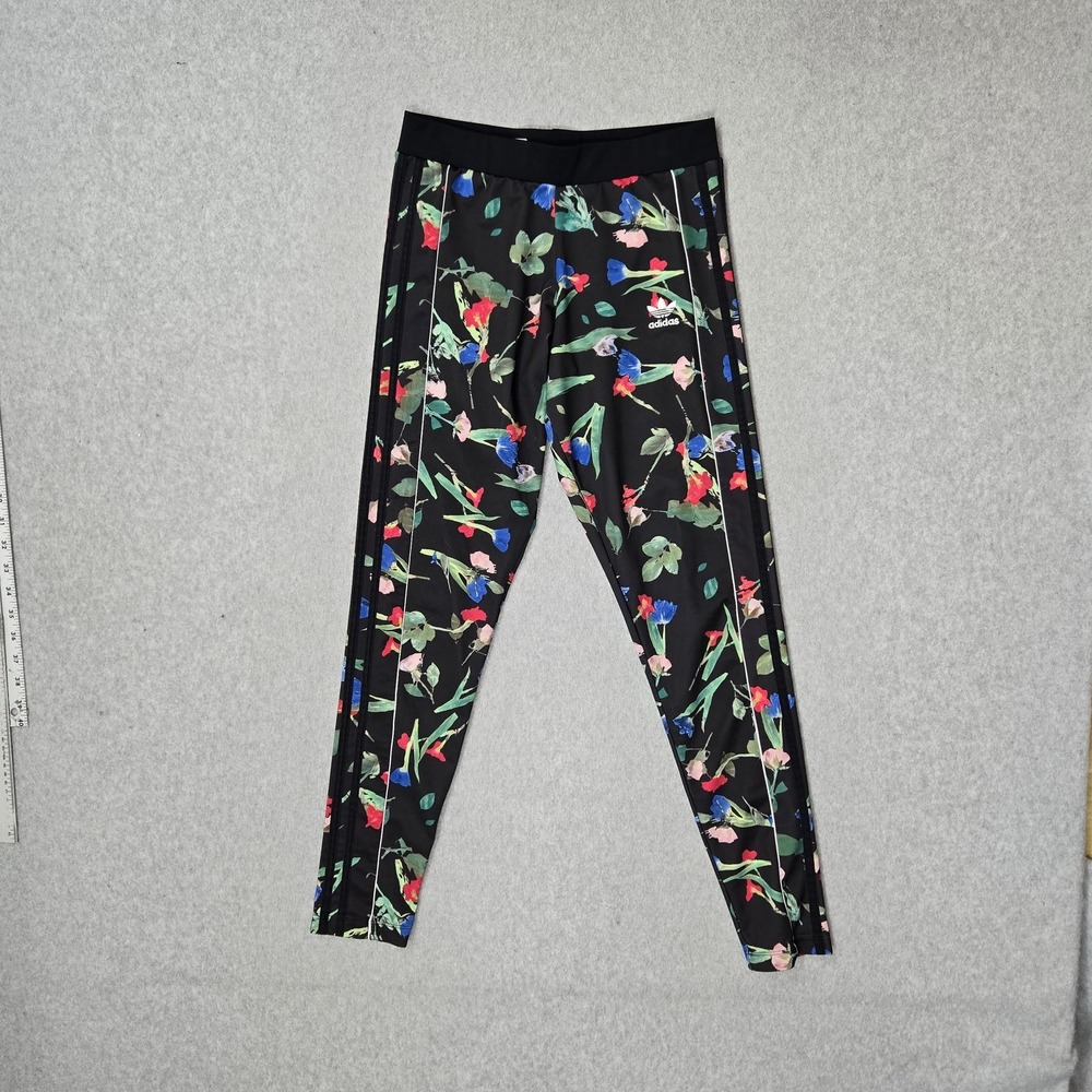 Adidas Women Activewear Pants S Black Floral Yoga Legging 27" Inseam Logo